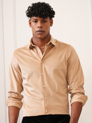 LOCOMOTIVE Men Solid Casual Beige Shirt