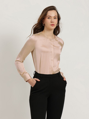 Fable Street Women Solid Formal Beige Shirt