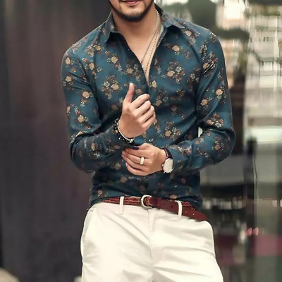 NOTETO Men Printed Party Light Blue Shirt
