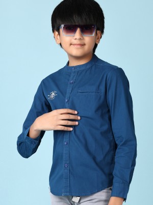 V-MART Boys Solid Casual Blue Shirt