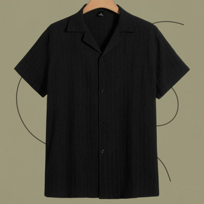 Jenil Fashion Men Self Design Casual Black Shirt