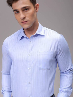 The Indian Garage Co. Men Striped Formal Blue Shirt