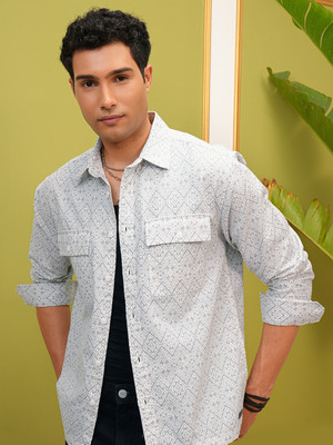 LOCOMOTIVE Men Printed Casual Grey Shirt