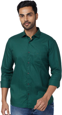 PARK AVENUE Men Solid Casual Green Shirt