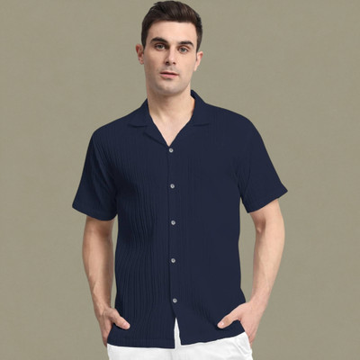 A Vebnor Men Self Design Casual Dark Blue Shirt