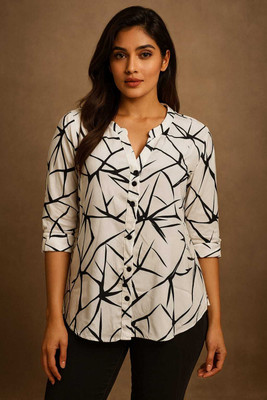 CornHubb.in Women Geometric Print Casual White Shirt
