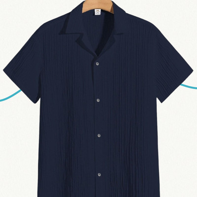 SHIRTWALA Men Self Design Casual Dark Blue Shirt