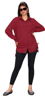 Lolis Women Solid Formal Maroon Shirt