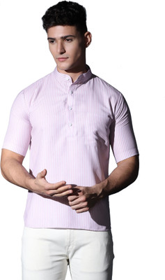 Leriya Fashion Men Striped Casual Pink Shirt