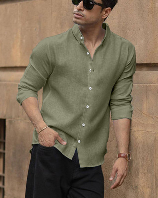 Yanthhi Men Solid Casual Green Shirt