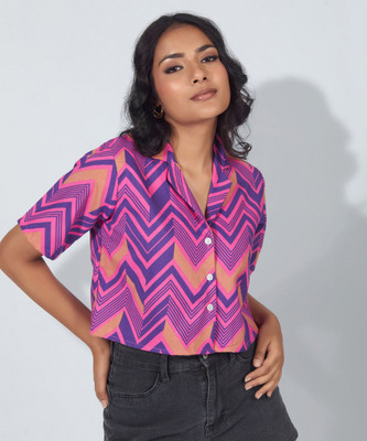 FashFun Women Printed Casual Purple Shirt