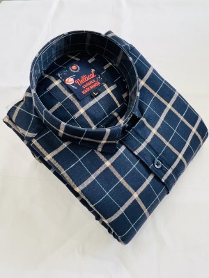 Vellical Men Checkered Casual Dark Blue Shirt