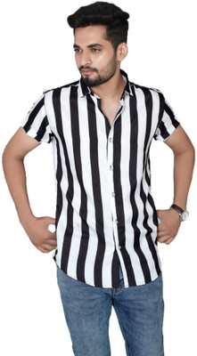 JEEMONJA Men Striped Casual Black Shirt