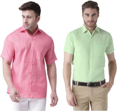 KLOSET BY RIAG Men Solid Casual Light Green, Pink Shirt(Pack of 2)