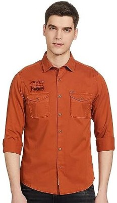 M A TRADERS Men Solid Casual Orange Shirt