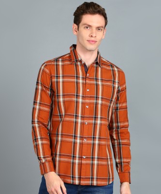 Urbano Fashion Men Checkered Casual Orange Shirt