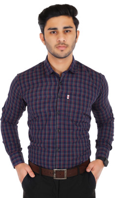 Marc Laurent Men Checkered Formal Dark Blue, Green, Red Shirt
