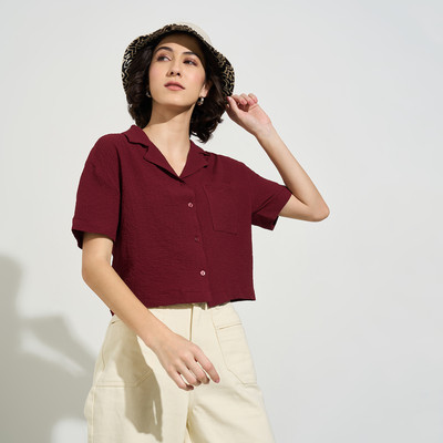 PEOPLE Women Solid Casual Red Shirt