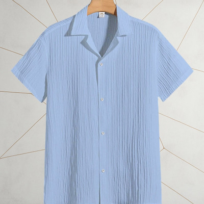 Nita creation Men Self Design Casual Light Blue Shirt