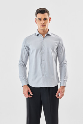 Snitch Men Self Design Formal Grey Shirt
