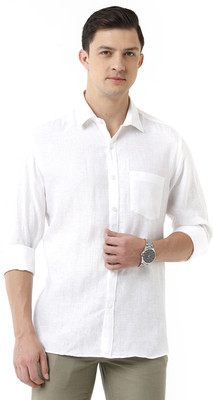 Linen Club Men Solid Casual White Shirt
