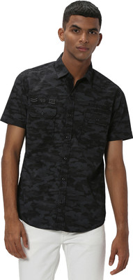 MUFTI Men Printed Casual Black, Grey Shirt