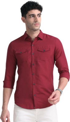 ROCKET SCIENCE Men Solid Casual Maroon Shirt