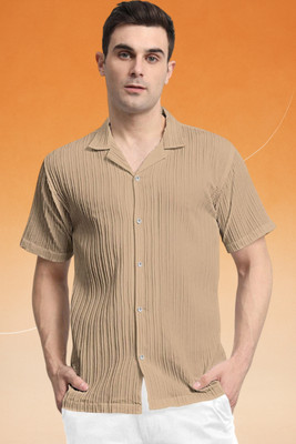 A Dearise Trend Men Self Design Casual Cream Shirt