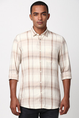PETER ENGLAND Men Checkered Casual White Shirt