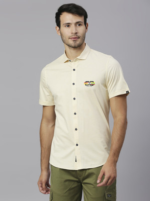 THOMAS SCOTT Men Solid Casual Yellow Shirt