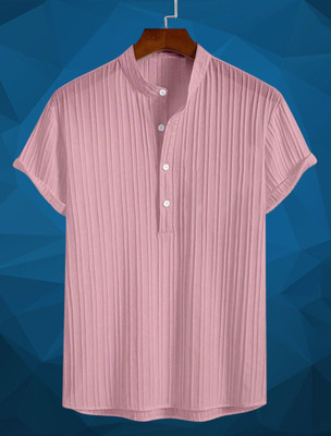 KVARA Men Self Design Casual Pink Shirt