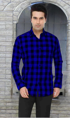 SHAH TEXTILES Men Checkered Formal Blue Shirt