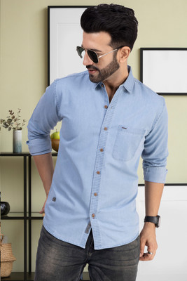 D Finish Men Solid Casual Light Blue Shirt