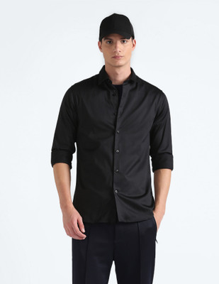 FLYING MACHINE Men Solid Casual Black Shirt