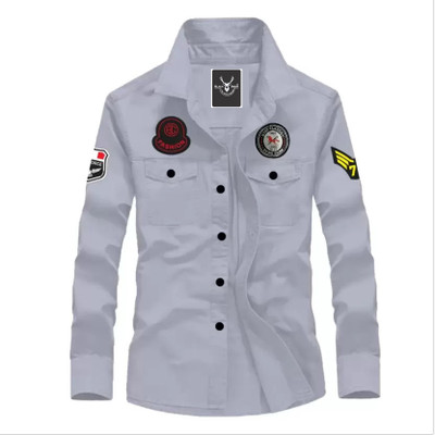 Black Deer Men Embroidered Casual Grey Shirt