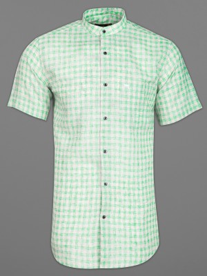 french crown Men Checkered Casual White, Light Green Shirt