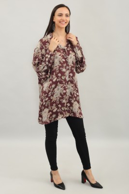 MEOREX Women Floral Print Casual Maroon Shirt