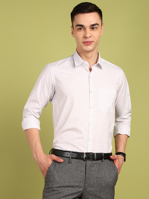 FUBAR Men Checkered Formal White Shirt