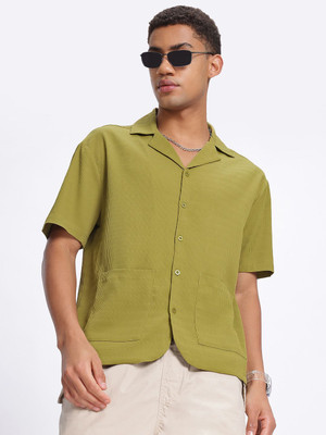 Glitchez Men Self Design Casual Green Shirt