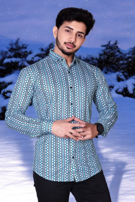 GCFAB Men Printed Casual Blue Shirt