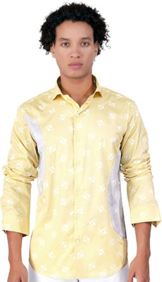 HOC Men Floral Print Casual Yellow Shirt