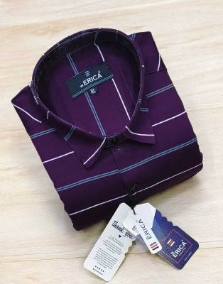 Erica Men Striped Casual Purple Shirt