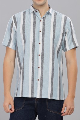 MILDIN Men Self Design Casual Light Blue Shirt