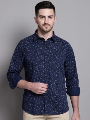 CANTABIL Men Printed Casual Dark Blue, Brown, White Shirt