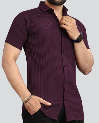 NIVICK Men Self Design Casual Purple Shirt