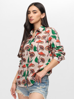 The Souled Store Women Printed Casual Beige Shirt