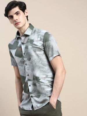 Showoff Men Printed Casual Green, White Shirt