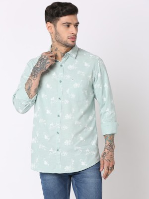 Spykar Men Printed Casual White, Light Green Shirt