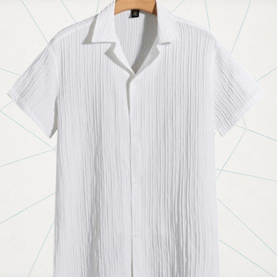 A Dearise Trend Men Striped Casual White Shirt