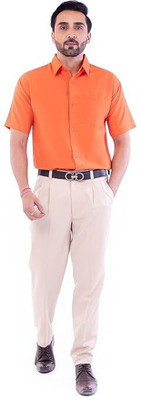 DESHBANDHU KHADI Men Solid Casual Orange Shirt